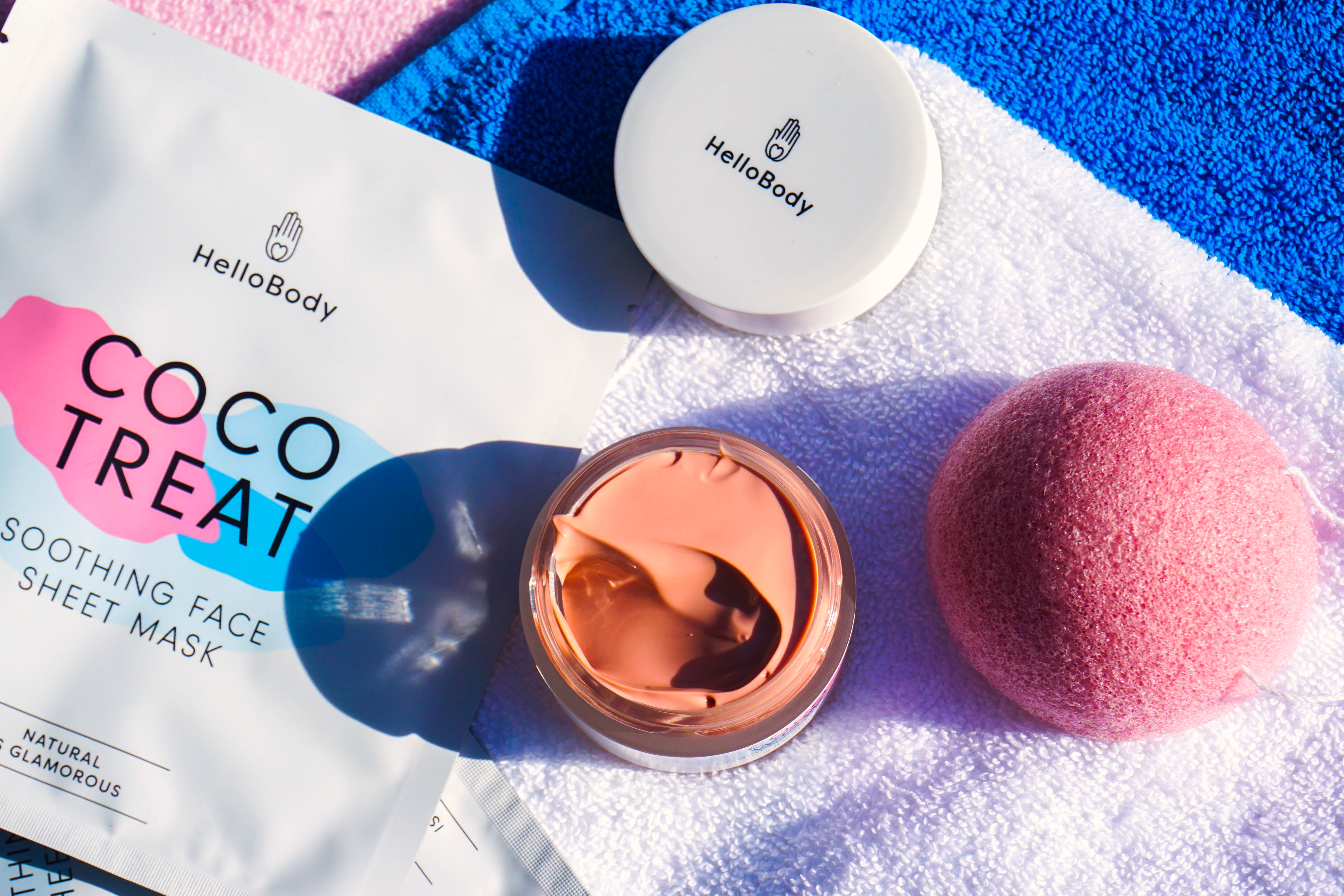 HELLOBODY Coco Treat Soothing Face Sheet Mask & Coco Wow French Pink Clay Mask & Konjac Cleansing Sponge - Highendlove